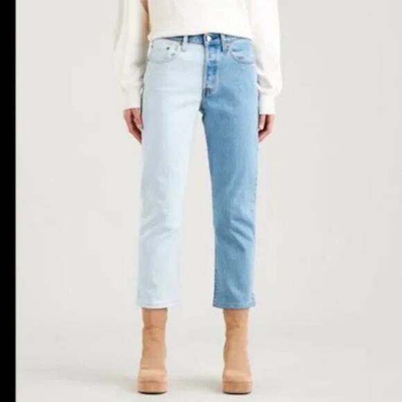 Levi's 501 Original Cropped Two-Tone Color Block Button-Fly Jeans Size 14/32 - Picture 1 of 16